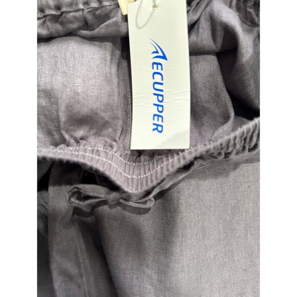 ECUPPER Womens Linen Cropped Pants Loose Casual Capri Cotton Wide Leg Plus Size - Picture 7 of 10
